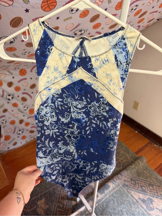 Intimately By Free People Tops - Free People Intimately Blue and Cream Floral Patchwork Bodysuit